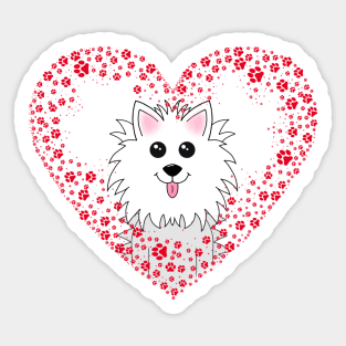 Red Paw Print heart with Dog Sticker